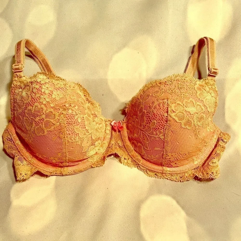 PINK WITH NATURAL LACE DREAM ANGELS LINED DEMI 32C